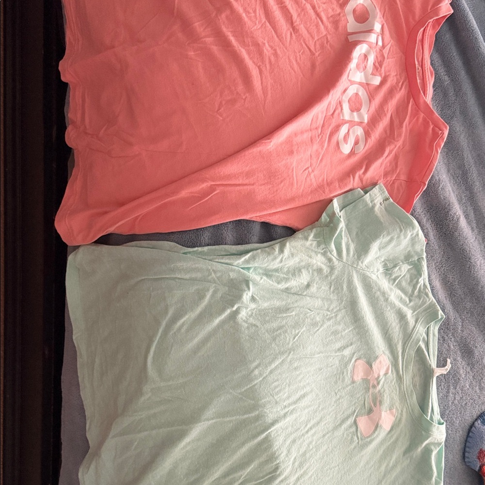 SET OF TWO~Adidas Peach Tee and  Under Armour Mint Short Sleeve Tee